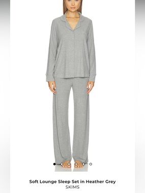 Skims Heather Gray Soft Lounge Ribbed 2-Piece Sleep Pajama Set